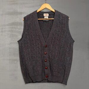 Vinatge Alan Paine Cardigan Vest Charcoal Grey Cable Knit Shetland Wool 42